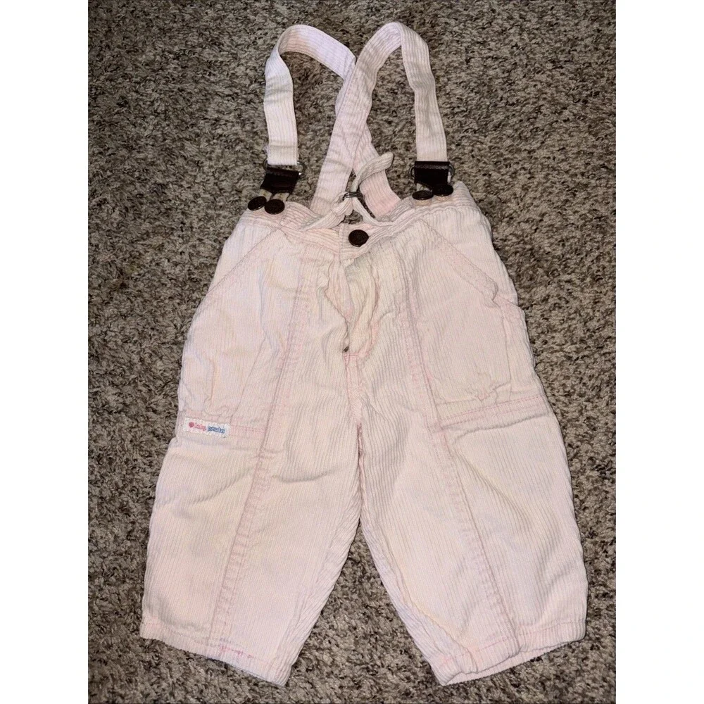 Vintage Pink Corduroy Overalls Romper 9-19m Adjustable Germany Unique Rare EUC